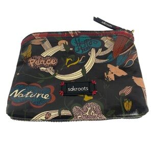 Sakroots Oilcloth Peace Love Nature Black Multi-Color Cosmetic Zip Pouch